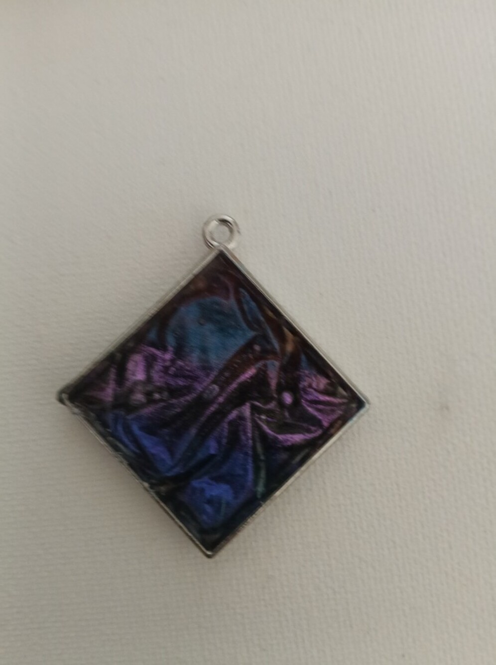 Iridescent Purple Blue Square Pendant Necklace Charm
